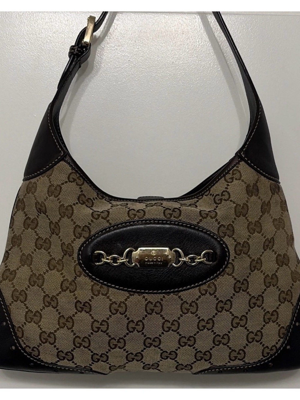 Gucci Certified Authentic Beige Brown GG Canvas Shoulder Bag brown trim